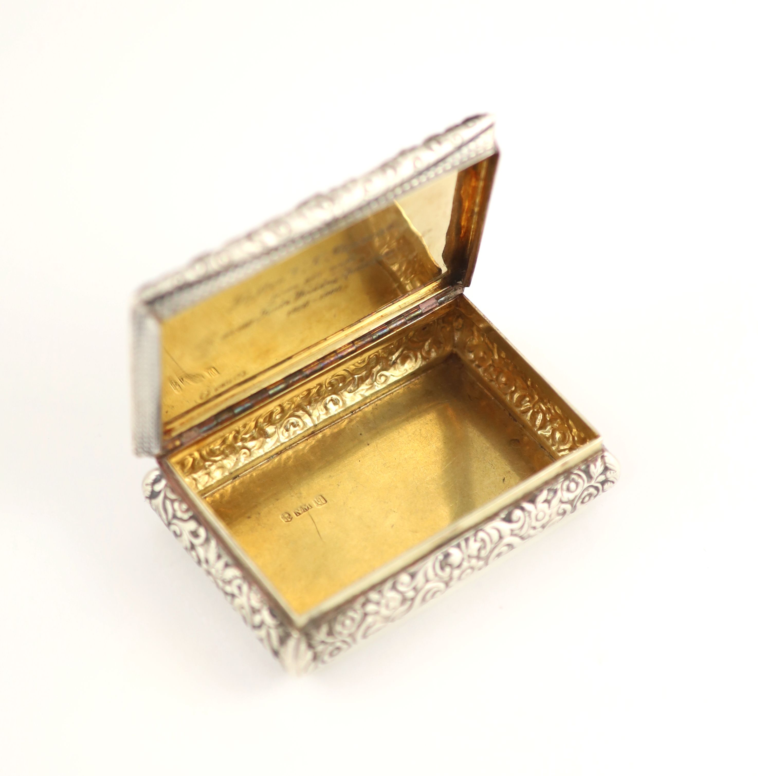 An early Victorian silver table snuff box, by Nathaniel Mills